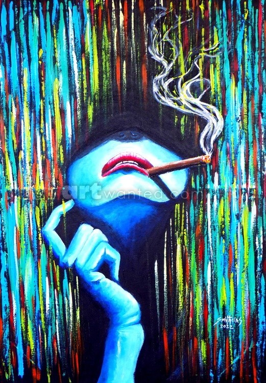 Lady with a hat smoking