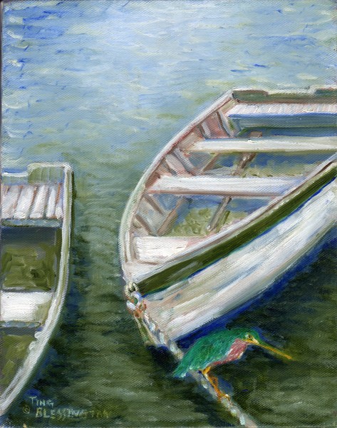 Little Green Heron on fishing Batteau