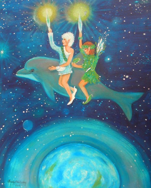 Grandson's In Flight with the Grandmother Dolphin