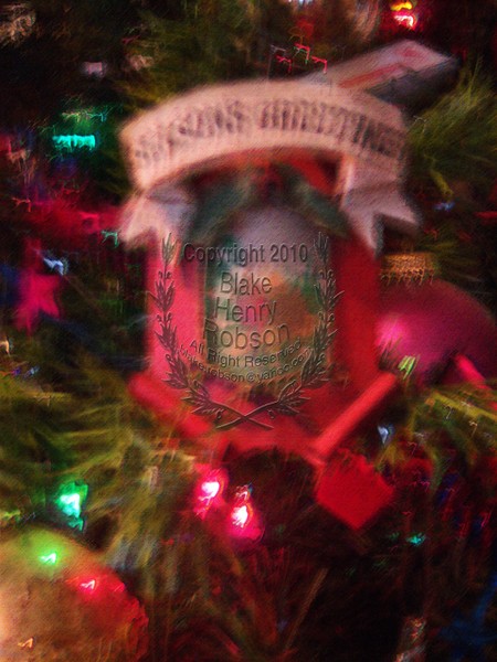 Christmas tree, ornaments, tinsel & colorful light