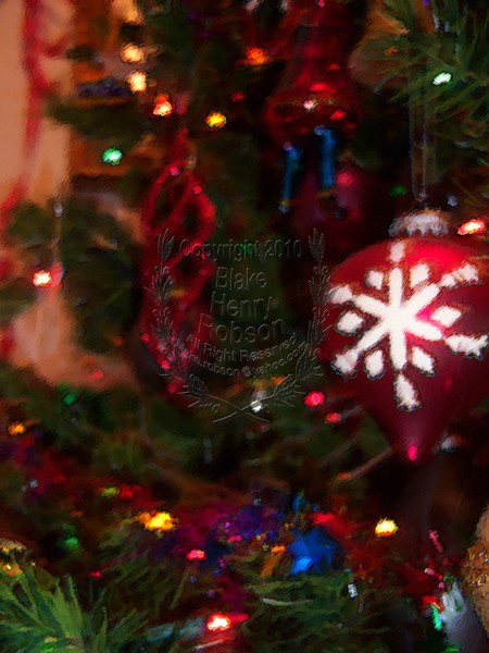 Christmas tree, ornaments, tinsel & colorful light