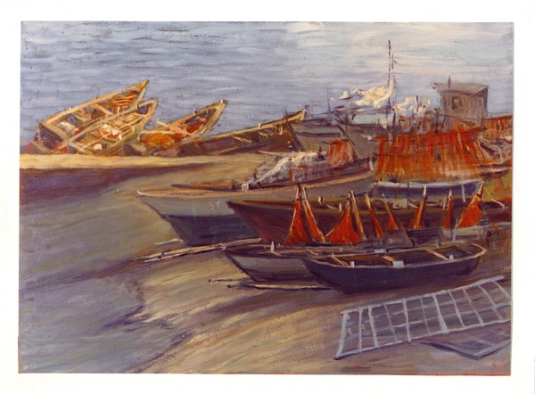 2.- Boats.     Oil painting.   70 x 50 cms.