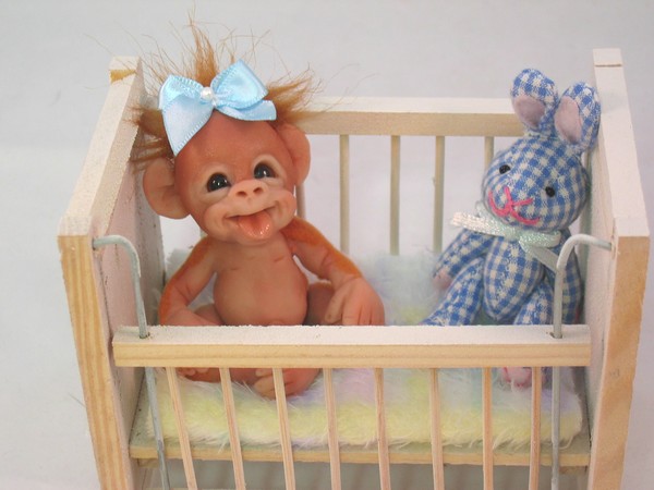 Baby Orangutan Whimsical Clay Sculpture 