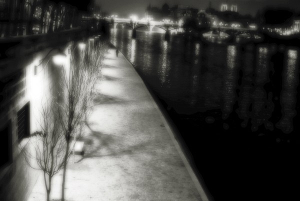 River side walk Paris france at night
