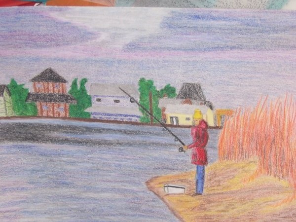 winter fishing colored pencil on paper 9X12