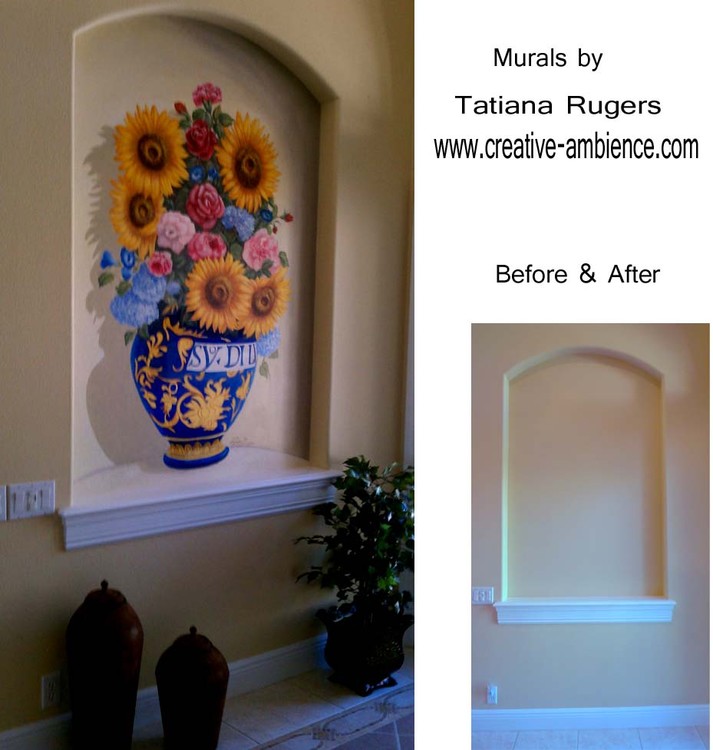 Custom Trompe l'Oeil on canvas for a niche. 
