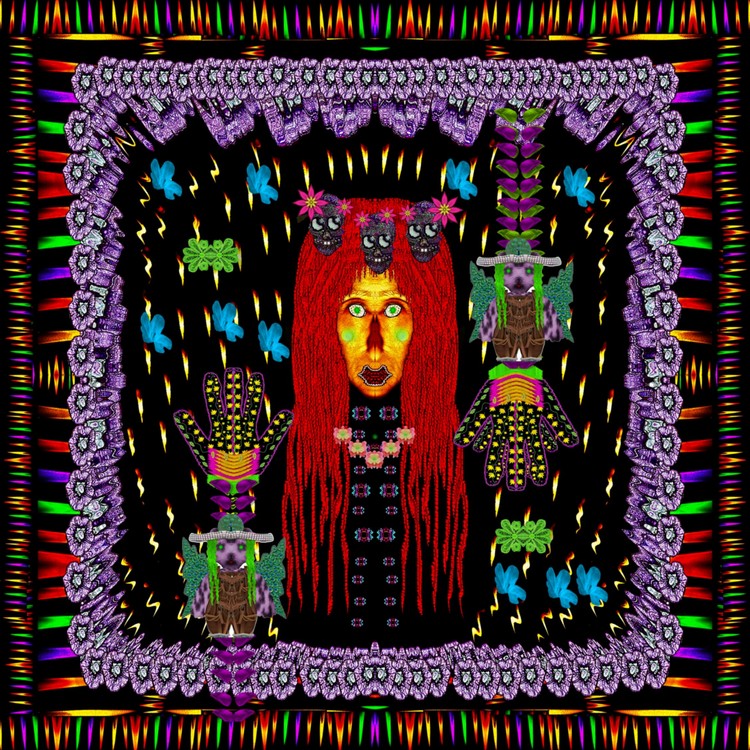 demonic madonna with rose skulls and baby bears with hats