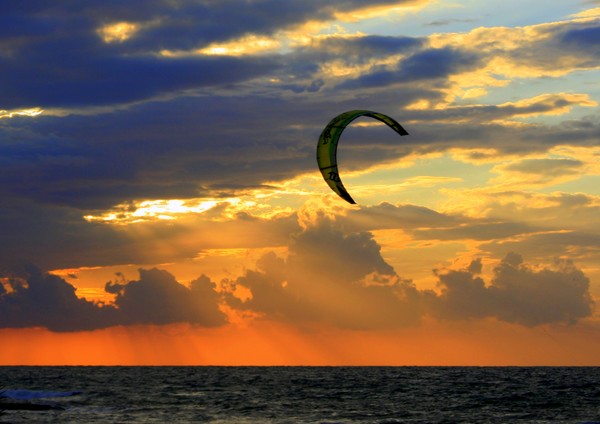 Kitesurfing at Sunset