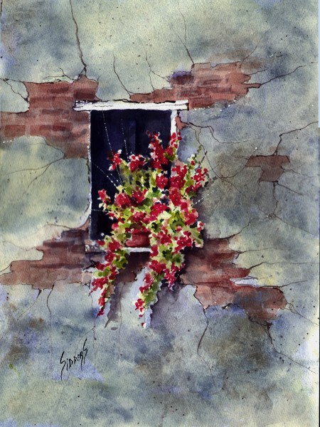 Wall With Red Flowers