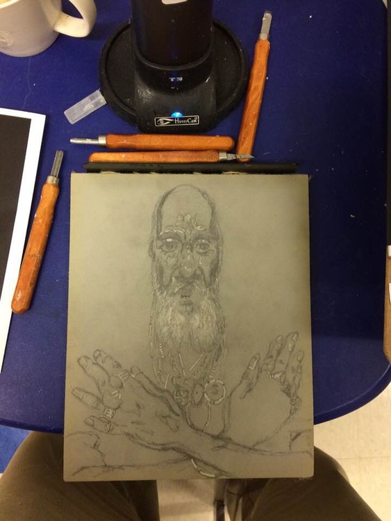 Work In Progress/reduction linocut/2018