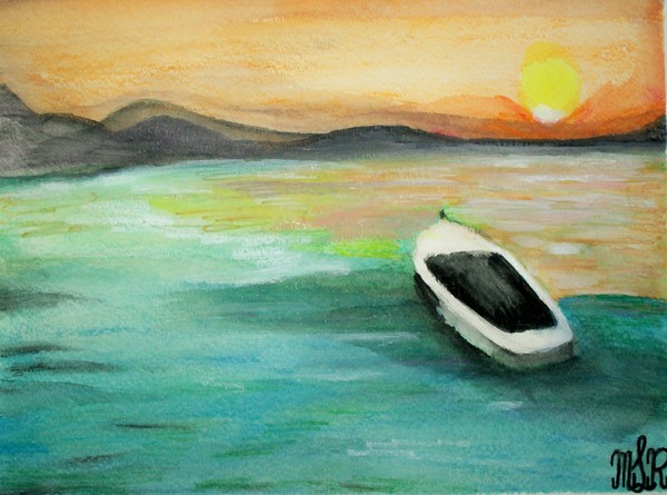 A Boat Floating During A SunSet