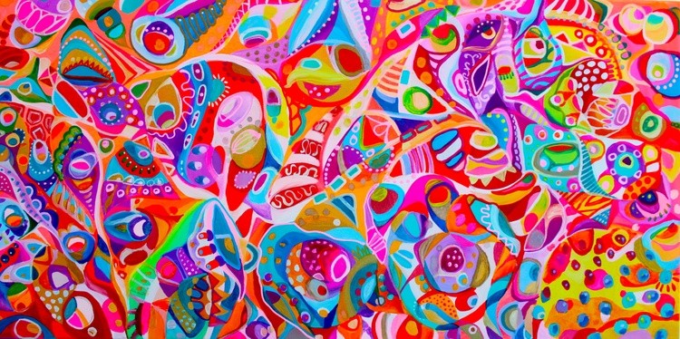 220. Beautiful colorful wonderland Acrylic, Gouache on Canvas 40x80cm
