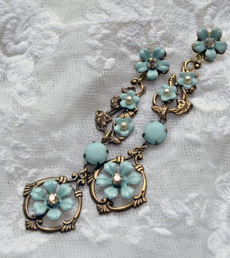 Flower garland long earrings ooak handmade jewelry