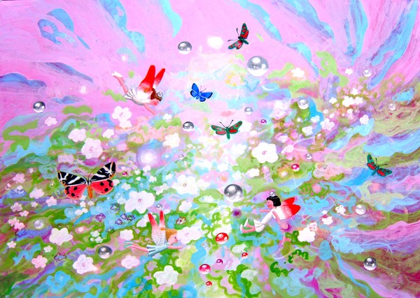 3 Fairies, 4 Moths and a Blue Butterfly