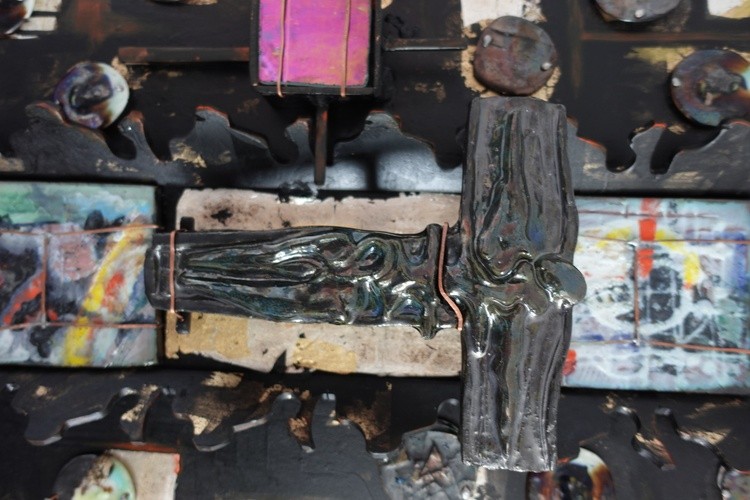 Jesus Power Tau Cross ,Contemporary Pottery Wall Cross  for  fights against global evil .Mir Gomolka