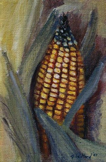 Corn in the Husk - 8 x 6 in Oil Painting