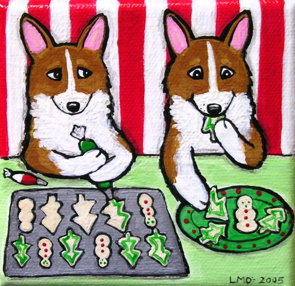 Welsh Corgi Dog Art 4x4 Folk Painting Lauren Davis