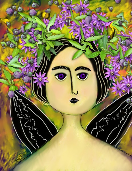 FOLK ART ANGEL WITH DARK WINGS