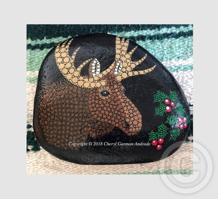 Christmas Moose Dot Art River Stone 