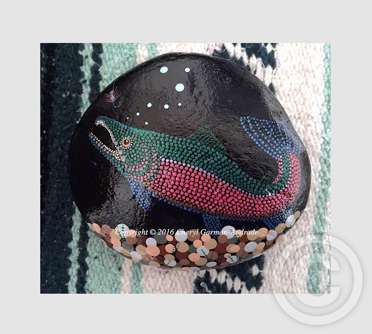 Coho Salmon Dot Art River Stone
