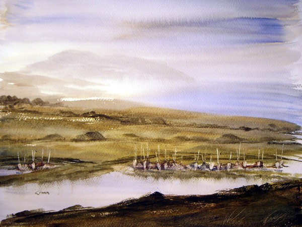 Uphill towards Brean Down, Somerset Watercolour
