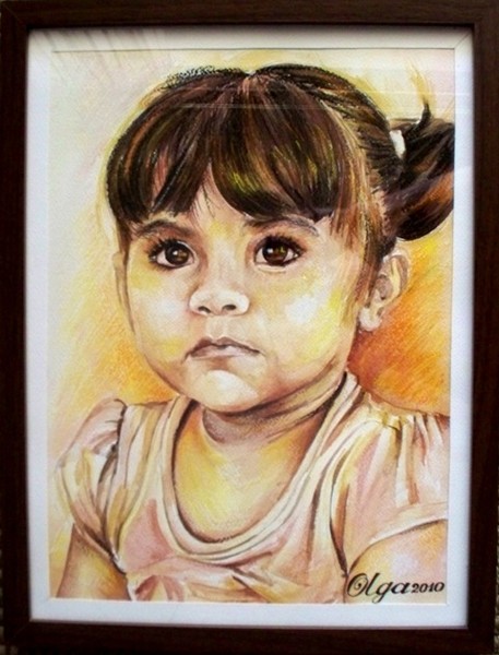 Portrait in aqua and pastel.