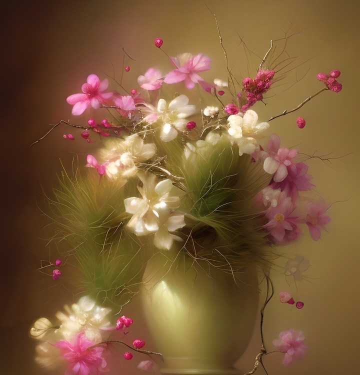Soft pink and white blossoms bouquet