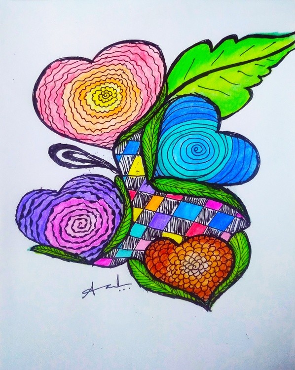 Heart flowers art.. 
