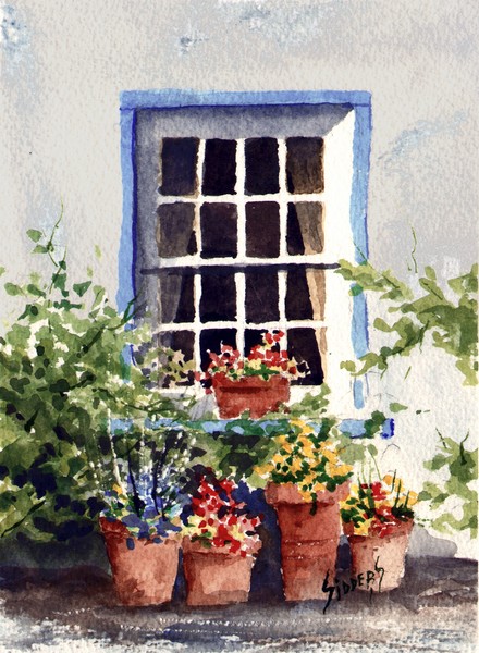 Window with Blue Trim