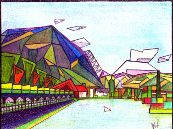 Cubist style impression of lake photo