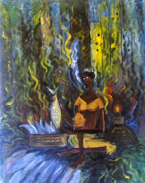 Fisherwoman in night