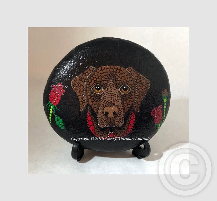 Jake Chocolate Lab Dot Art River Stone 