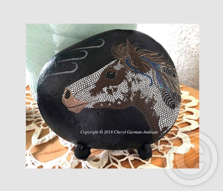 Overo Paint Horse Dot Art River Stone
