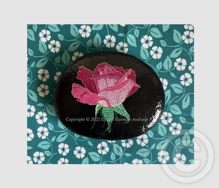 Pale Pink Rose Dot Art River Stone 