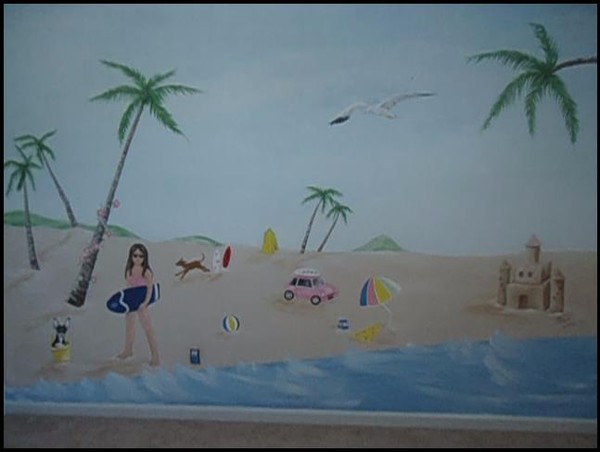 Girl's bedroom beach mural