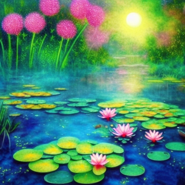 Pond and pink waterlilies
