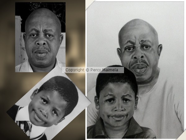 portrait of Dan and his son Amo by Percy Maimela