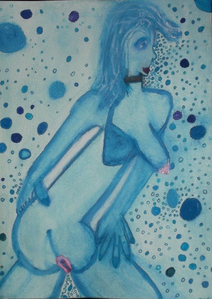 Women in Blue with Bubbles by Robert Colella