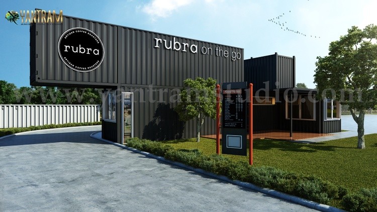 Rubra Coffee Shop 3D Exterior Design by 3D Architectural  Studio, Doha - Qatar
