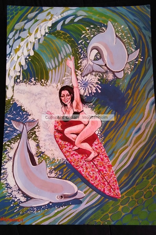 Dolphins & Surfer Chick