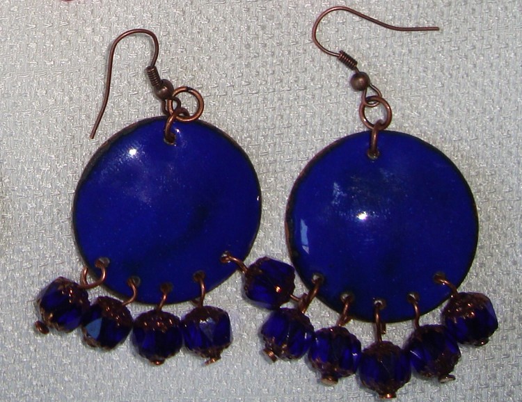 blue copper enamel earrings 1 1 4 in SOLD