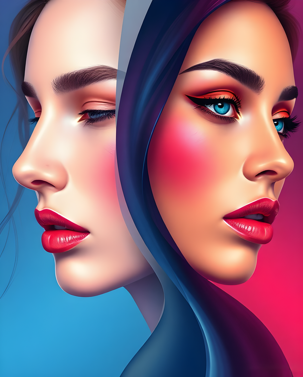 Dual Portrait with Contrasting Colors