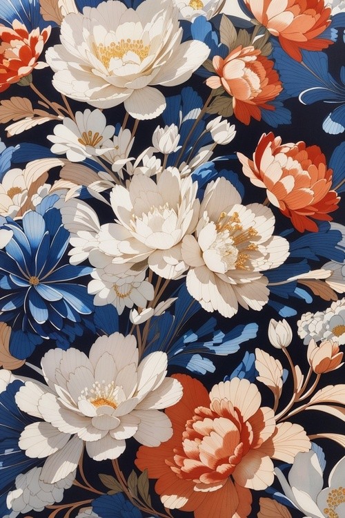 DreamShaper v7 flowers pattern seamless Hokusai Contemporary a 1