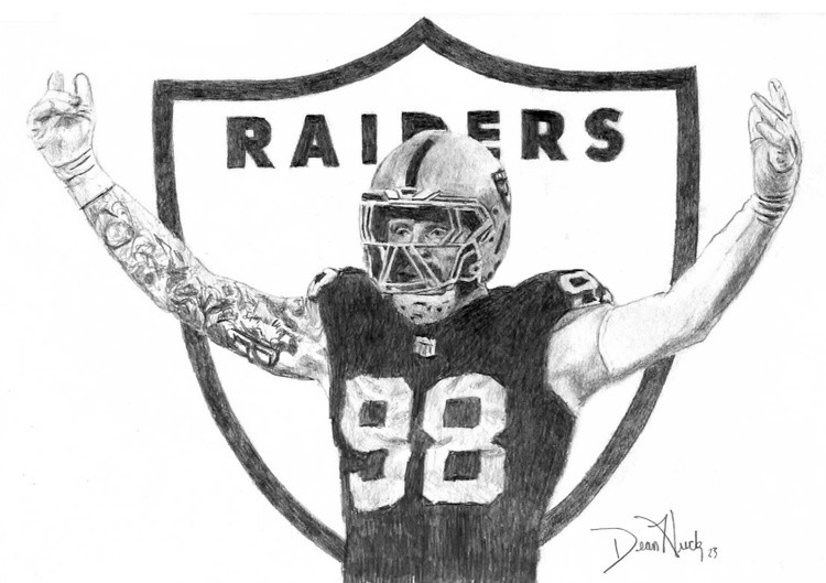 Maxx Crosby - RISE UP, RAIDER NATION -  ORIGINAL Graphite drawing by Dean Huck
