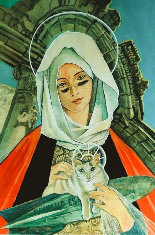 Religious-Looking Lady with cat and smart bomb