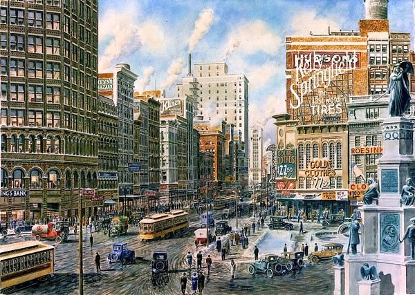 Detroit: Looking North On Woodward Ave. ca. 1920