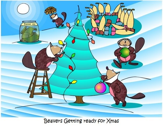 Safe Beavers Decorating Their Tree
