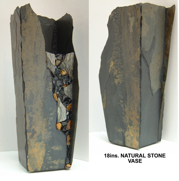 HUGE, FUNCTIONAL ART VASE in NATURAL STONE 18ins.