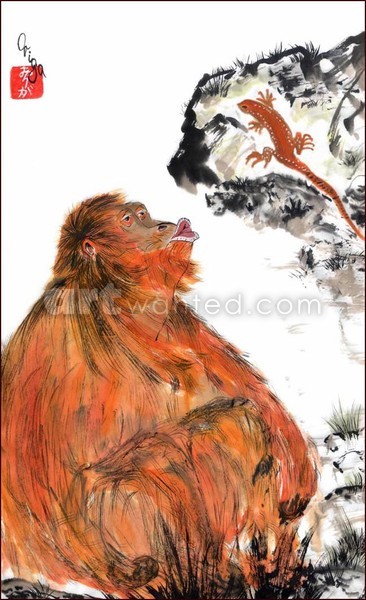 Sympathy. Orangutan and Lizard.