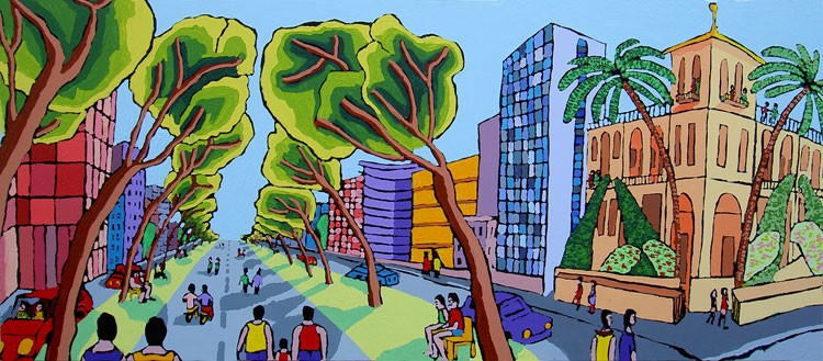 tel aviv streets israel naive urban landscape paintings naife artist painter raphael perez